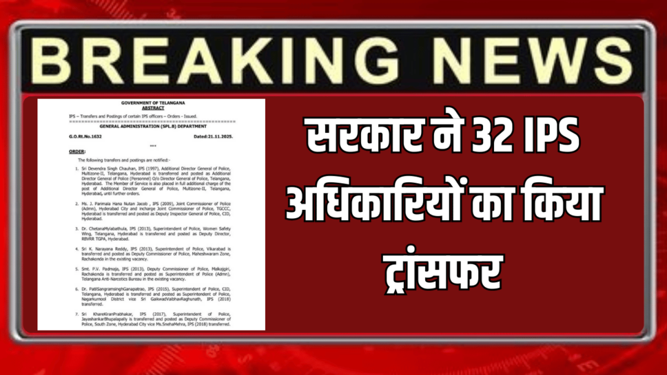 IPS Transfer News 2025: राज्य सरकार ने एकदम करे 32 IPS अधिकारियों के तबादले, देखें लिस्ट