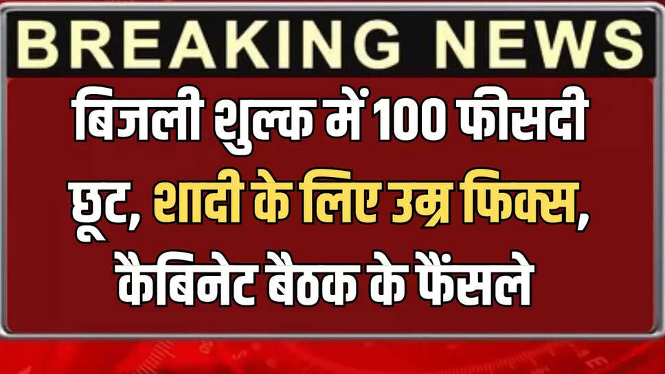 बिजली शुल्क में 100 फीसदी छूट, शादी के लिए उम्र फिक्स, देखें कैबिनेट बैठक के फैंसले 
