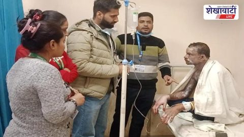 Churu News : सरदारशहर-तारानगर मार्ग पर सोलर ट्रोले में आग, ड्राइवर 53% झुलसा