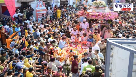 Baba Shyam rides blue horse during Rath Yatra celebration