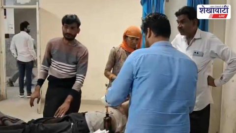 Injured biker receiving treatment at Churu government hospital emergency ward