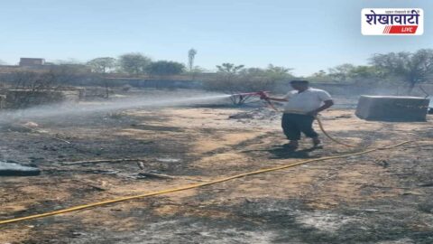 Fire breaks out at cremation ground in Lunch village Ratangarh