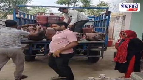 Seized domestic LPG cylinders during raid in Rajladesar Churu