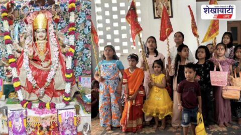 Kanya pujan ritual during Durga Ashtami Ratangarh Navratri celebration
