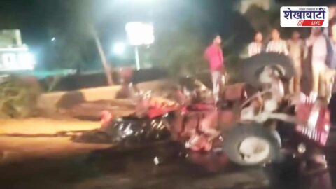 Car and tractor collision accident scene in Taranagar Churu night