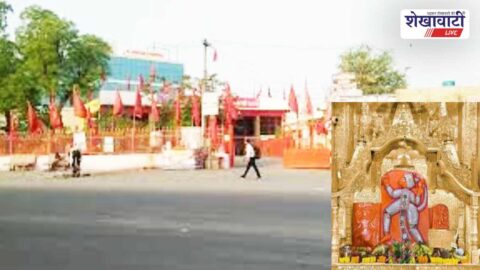 Devotees gathering for Hanuman Janmotsav at Deviapura Balaji temple Sikar