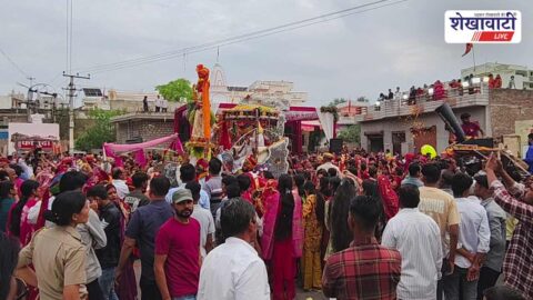 Women celebrating Gangaur festival with colorful procession in Churu