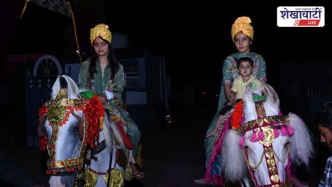 Girls riding horse during bindori ceremony Chirawa Jhunjhunu village