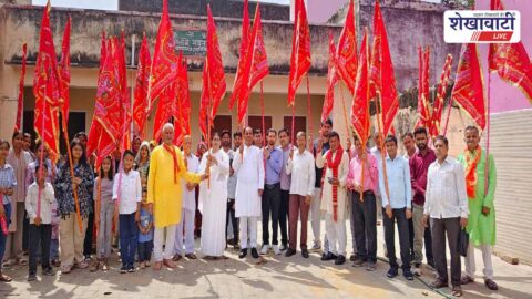 Devotees take part in grand Nishan Padyatra at Shakambhari Dham