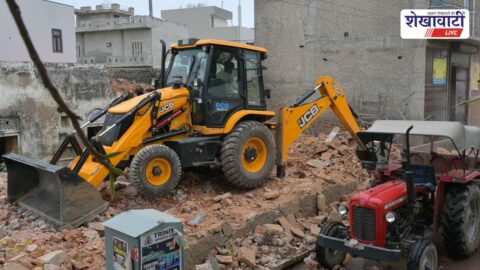 Residents removing encroachment for road widening Sikar Rajasthan