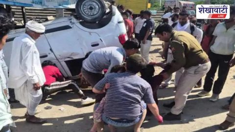 Car overturned after hitting divider on Tonk NH52 highway accident