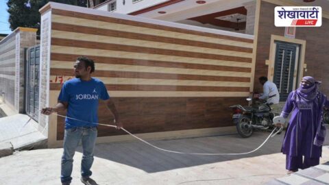 Municipal officials mark road widening areas in Sikar city