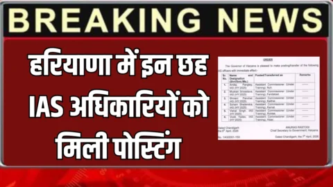IAS Posting : हरियाणा में इन छह IAS अधिकारियों को मिली पोस्टिंग, हिसार सहित इन जिलों का संभालेंगे जिम्मा, देखें लिस्ट