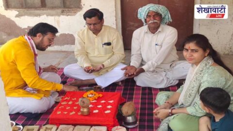 Foundation ceremony for school rooms construction in Payali village Ratangarh