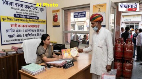 Commercial gas cylinders arranged for wedding usage in Churu district