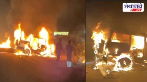 Burnt vehicles after Bolero and dumper collision fire in Churu