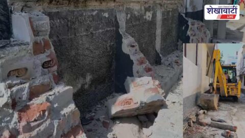 Bulldozer action encroachment removal Chirawa Chungi Naka police present