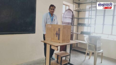Government employees voting at CBEO office polling booth Udaipurwati