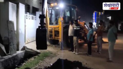 JCB cleaning drains in Chirawa before monsoon waterlogging prevention