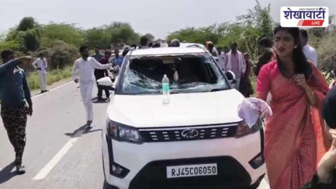Accident scene on Jhunjhunu Chirawa road after pickup hits bike