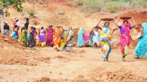 NREGA workers in Sikar working early morning summer heat