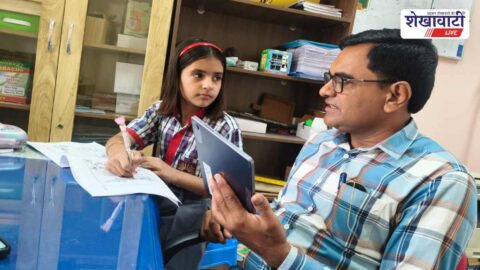 Students taking tablet based FLN survey Sikar Rajasthan classroom