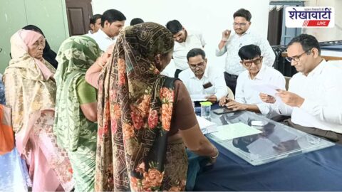 People attending Lok Adalat proceedings at Ratangarh court complex