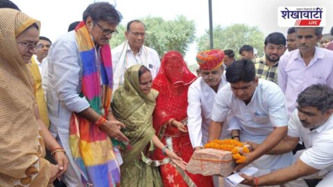 Rajendra Rathore during PHC foundation ceremony in Malsisar village