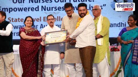Dr Arun Sharma receiving state level excellence award in nursing education