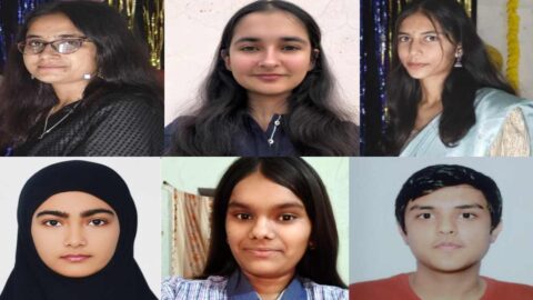 Students celebrating CBSE Class 12 results at Jyoti Vidyapeeth Bagad
