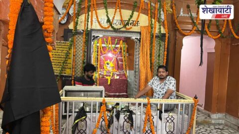 Devotees gathering at Shani temple during Chirawa Shani Jayanti festival