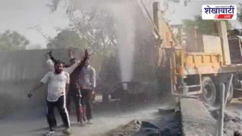 Residents celebrating successful tube well water supply in Udaipurwati ward