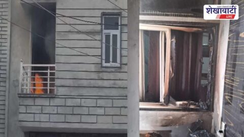 Fire brigade controlling house fire in Chidawa main market