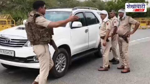 Rajaldesar police checking vehicles during traffic enforcement drive
