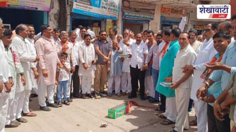 BJP workers celebrate Satish Poonia Rajya Sabha nomination