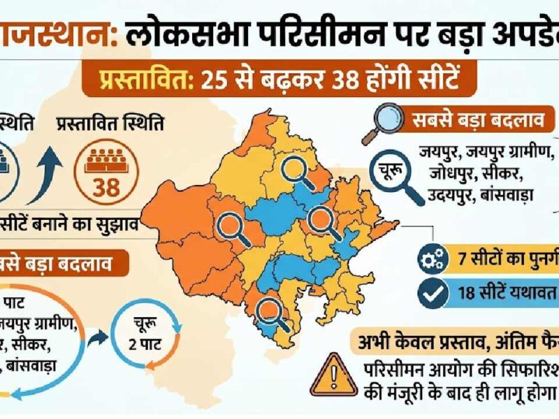 Map of Rajasthan highlighting the proposed Lok Sabha delimitation and 13 new parliamentary constituencies.