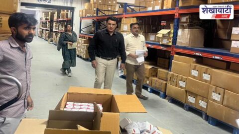 Official inspecting district medicine warehouse in Sikar