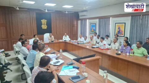 Sikar Collector reviewing Rajasthan Sampark complaints and flagship schemes