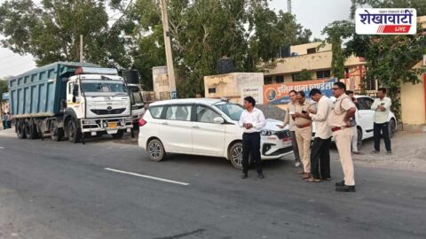 Transport department and police checking vehicles in Sikar