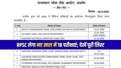 RPSC Exam Calendar 2026 : राजस्थान में 6 साल बाद परीक्षाओं में ऑनलाइन सिस्टम लागु, RPSC लेगा नए साल में 18 परीक्षाएं; देखें पूरी डेट लिस्ट