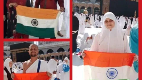हज पर तिरंगा : मक्का-मदीना में हज यात्रा पर गए परिवार ने फहराया तिरंगा