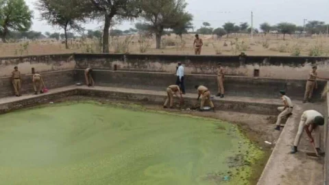 श्री जेजेटी यूनिवर्सिटी के एनसीसी कैडेट्स ने की बिरमी गांव में सरोवर की सफाई