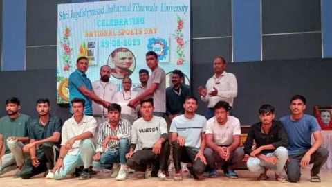 श्री जेजेटी यूनिवर्सिटी में राष्ट्रीय खेल दिवस की उपलक्ष में हुई खेल प्रतियोगिताएं एवं समारोह