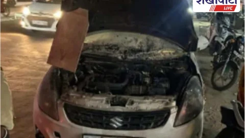 झुंझुनू में चलती कार में आग भभकी