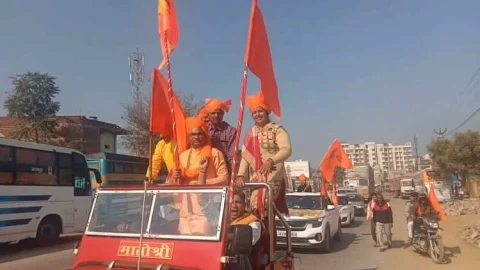 श्रीराम मंदिर प्राण प्रतिष्ठा के उपलक्ष में भगवा बाइक रैली का आयोजन