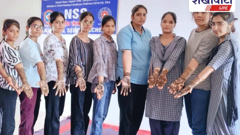 न्यू राजस्थान बालिका कॉलेज में हरियाली तीज पर मेहंदी प्रतियोगिता