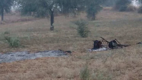 खेत में रखी बैलगाड़ी को लगाई आग