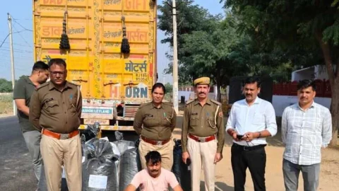 कन्टेनर में अवैध 180 किलो डोडा चूरा मिला, ट्रेलर जप्त कर चालक गिरफ्तार