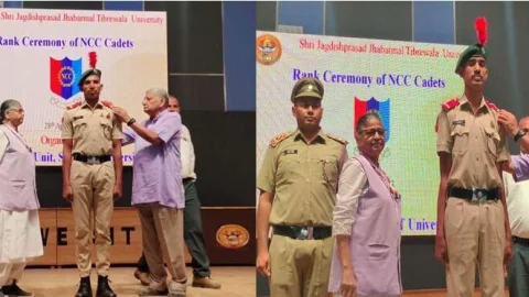 श्री जेजेटी यूनिवर्सिटी की एनसीसी यूनिट में रैंक सेरेमनी और स्वागत समारोह का हुआ आयोजन