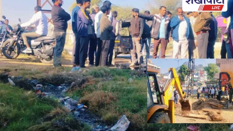 उदयपुरवाटी में गंदे नाले से परेशान दुकानदारों का प्रदर्शन